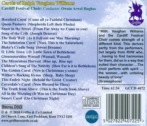 Ralph Vaughan Williams, Cardiff Festival Choir, Owain Arwel Hughes : Carols Of Vaughan Williams (CD, Album)