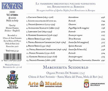 Margherita Sciddurlo : La Tradizione Organistica Pugliese-Napoletana Dal Rinascimento Al Barocco (CD, Album)