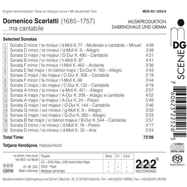 Domenico Scarlatti - Tatjana Vorobjova : ...Ma Cantabile (Selected Sonatas) (SACD, Hybrid, Multichannel, Album)