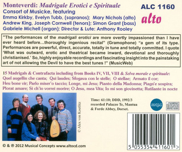 Claudio Monteverdi – The Consort Of Musicke, Anthony Rooley : Madrigali Erotici E Spirituali (CD, RE)