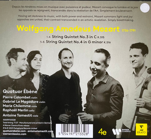 Wolfgang Amadeus Mozart, Antoine Tamestit, Quatuor Ebène : String Quintets K. 515 & 516 (CD)