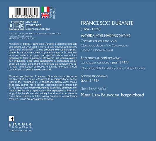 Francesco Durante - Maria Luisa Baldassari : Works For Harpsichord (CD, Album, Dig)