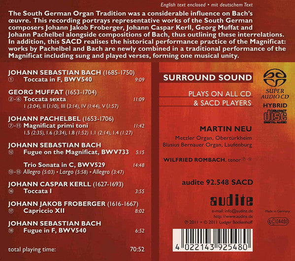 Johann Sebastian Bach, Georg Muffat, Johann Pachelbel, Johann Jakob Froberger, Johann Kaspar Kerll – Martin Neu : Bach And The South German Tradition. Vol. 2 (SACD, Hybrid, Multichannel, Sur)