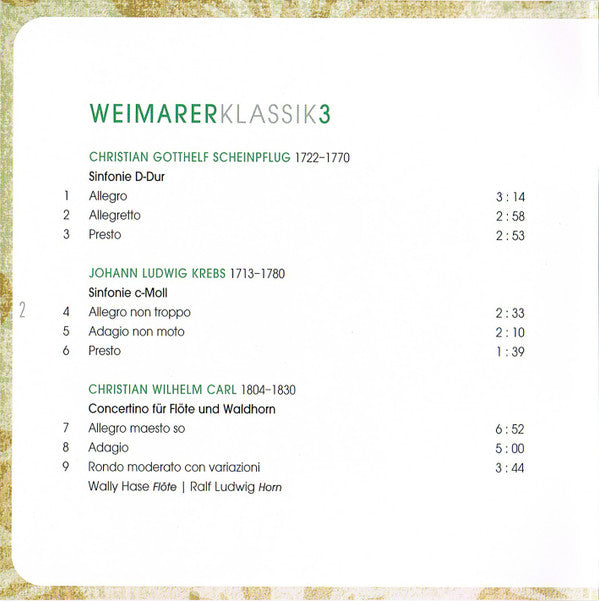 Christian Gotthelf Scheinpflug, Johann Ludwig Krebs, Christian Wilhelm Carl, Heinrich Christoph Koch – Thüringisches Kammerorchester Weimar, Max Pommer : Weimarer Klassik (CD, Album, RE)