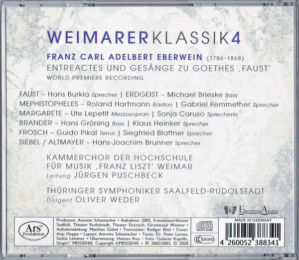 Franz Carl Adelbert Eberwein : Entreactes Und Gesänge Zu Goethes 'Faust' – Weimarer Klassik (CD, Album)