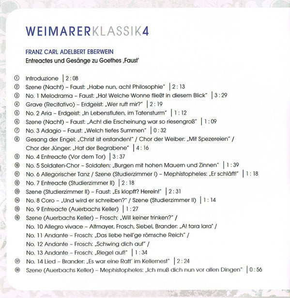 Franz Carl Adelbert Eberwein : Entreactes Und Gesänge Zu Goethes 'Faust' – Weimarer Klassik (CD, Album)