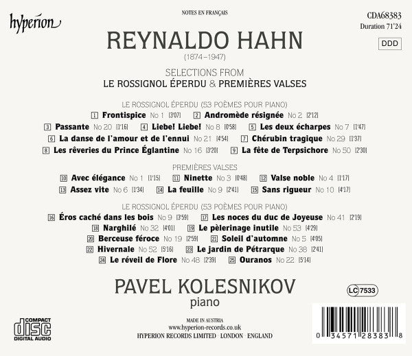Reynaldo Hahn, Pavel Kolesnikov : Poèmes & Valses (CD)