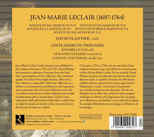 Jean-Marie Leclair, David Plantier, Les Plaisirs Du Parnasse : Violin Sonatas (CD, Album)