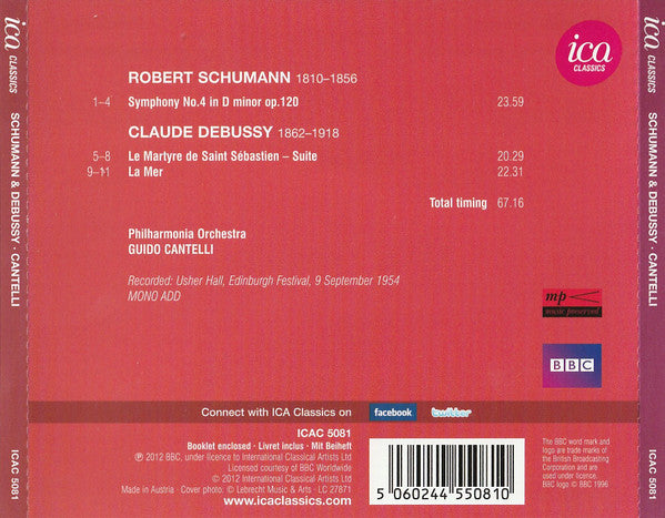Robert Schumann, Claude Debussy - Guido Cantelli, Philharmonia Orchestra : Symphony No. 4; Le Martyre De Saint Sébastien - Suite; La Mer (CD, Album, Mono, RM, liv)