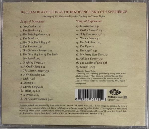 Allen Ginsberg and Steven Taylor (2) : William Blake's Songs Of Innocence And Of Experience (CD, Comp)