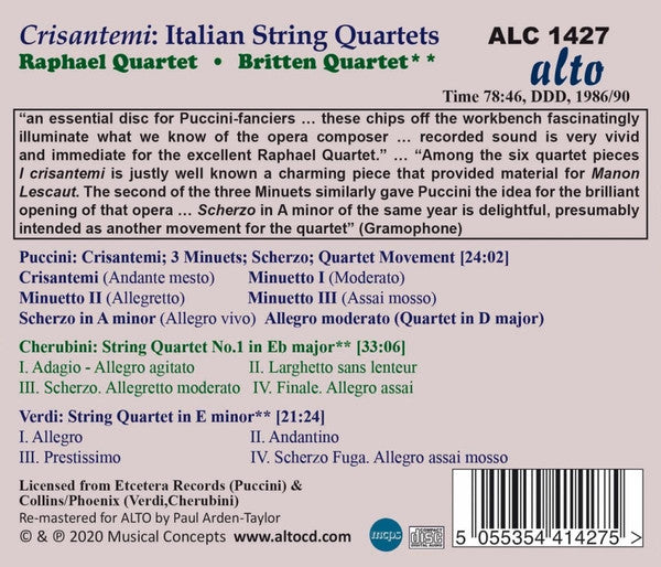 Giacomo Puccini, Giuseppe Verdi, Luigi Cherubini, Raphael Quartet, Britten Quartet : Crisantemi: Italian String Quartets (CD, Comp)