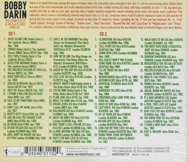 Bobby Darin : The Complete US & UK A & B Sides 1956-62 (2xCD, Comp)