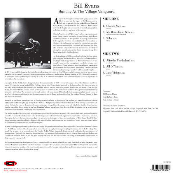 Bill Evans : Sunday At The Village Vanguard (LP, Album, RE, Unofficial, Whi)