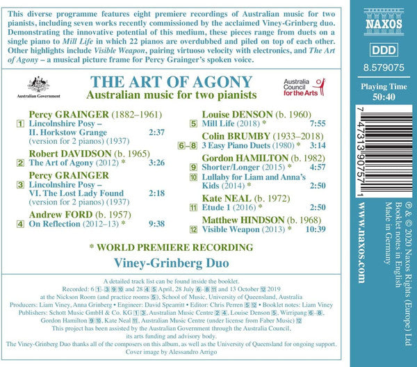 Colin Brumby, Robert Davidson, Louise Denison, Andrew Ford (4), Percy Grainger, Gordon Hamilton, Matthew Hindson, Kate Neal, Viney-Grinberg Piano Duo : The Art Of Agony – Australian Music For Two Pianists (CD, Album)