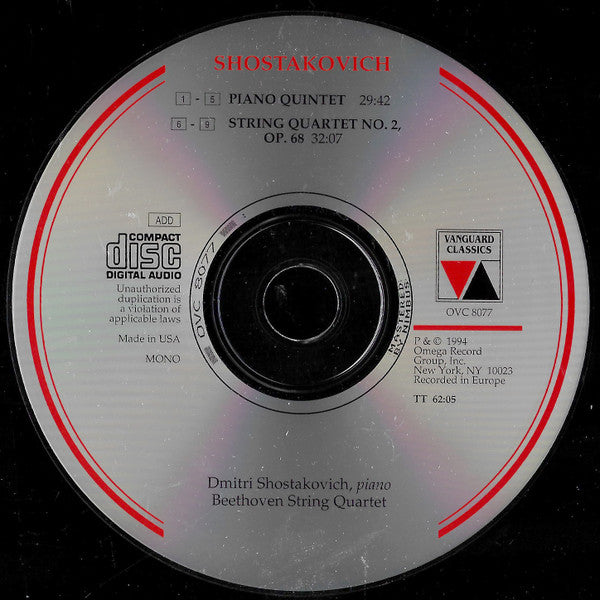Dmitri Shostakovich, The Beethoven Quartet* : Piano Quintet / String Quartet No. 2 (CD, Comp, Mono, RM)