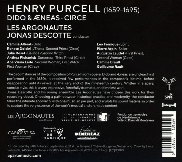 Henry Purcell, Les Argonautes, Jonas Descotte : Dido And Aeneas - Circe (CD, Album)