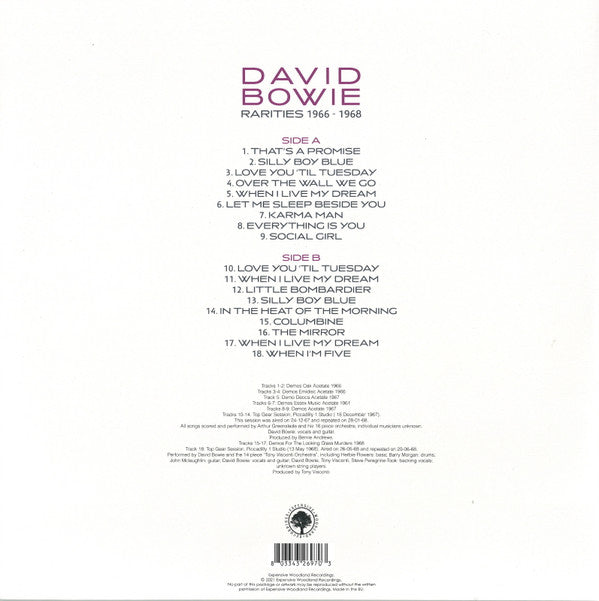 David Bowie : Rarities 1966 - 1968 (LP, Unofficial)