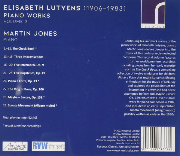 Elisabeth Lutyens - Martin Jones (3) : Piano Works Volume 2 (CD, Album)