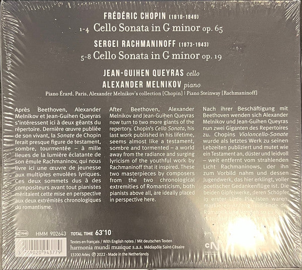 Frédéric Chopin, Sergei Rachmaninoff, Jean-Guihen Queyras, Alexander Melnikov : Cello Sonatas (CD, Album)