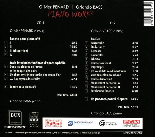Olivier Penard, Orlando Bass : Piano Works (2xCD, Album)