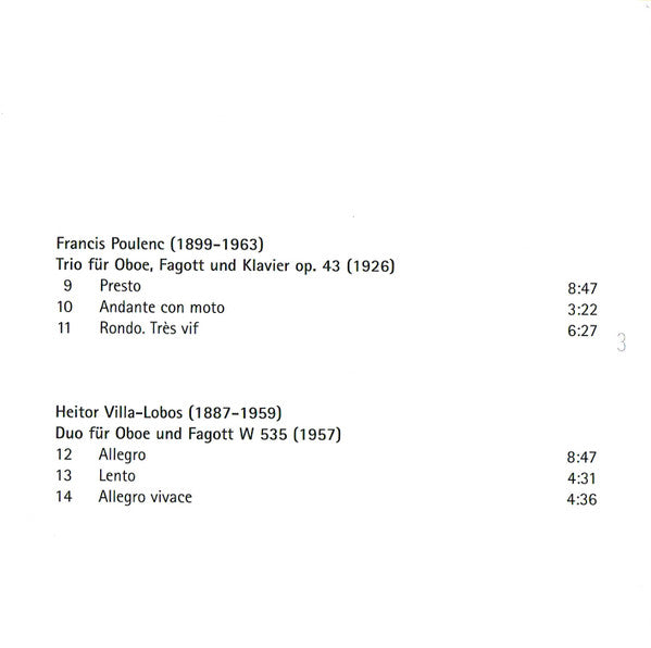 Jean Françaix, Daniel Schnyder, Francis Poulenc, Heitor Villa-Lobos – Christoph Hartmann (2), Matthias Racz, Anna Kirichenko : Chamber Music For Oboe, Bassoon & Piano (SACD, Hybrid, Multichannel, Album)