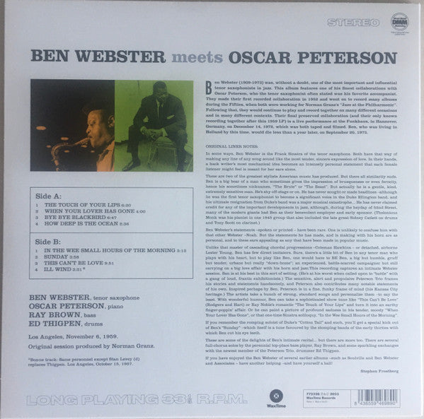Ben Webster meets Oscar Peterson : Ben Webster Meets Oscar Peterson (LP, Album, RE, 180)