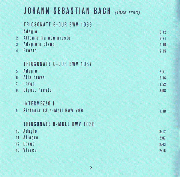 Johann Sebastian Bach – Kaspar Zehnder, Ana Ioana Oltean, Vital Julian Frey : Trio Sonatas (CD, Album)