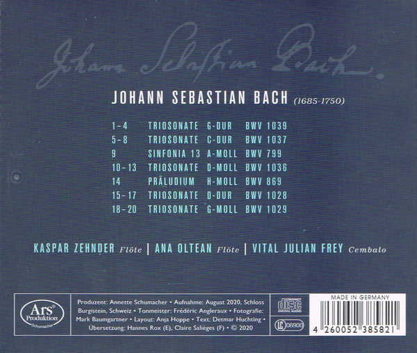 Johann Sebastian Bach – Kaspar Zehnder, Ana Ioana Oltean, Vital Julian Frey : Trio Sonatas (CD, Album)