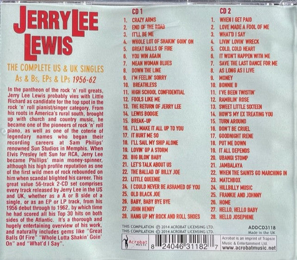 Jerry Lee Lewis : The Complete Us & Uk Singles As& Bs, EPs & LPs 1956-62 (2xCD, Comp)