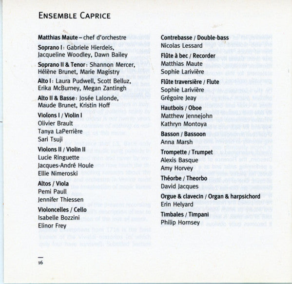 Ensemble Caprice : Vivaldi: The Return Of The Angels (CD, Album)