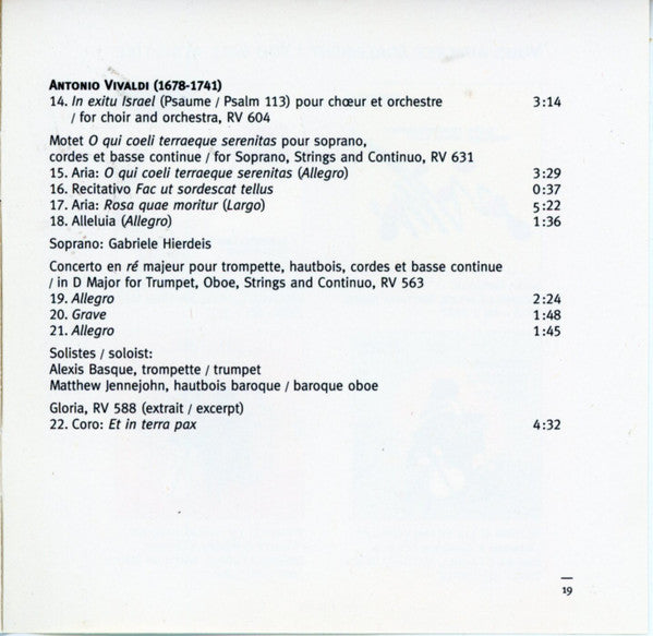 Ensemble Caprice : Vivaldi: The Return Of The Angels (CD, Album)