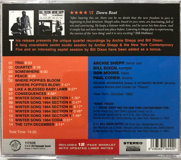 Archie Shepp / Bill Dixon : Quartet (CD, Album, Comp, RE)
