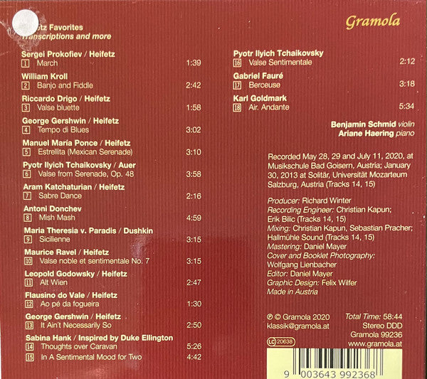 Benjamin Schmid, Ariane Haering : Heifetz Favorites: Transcriptions And More (CD, Album)