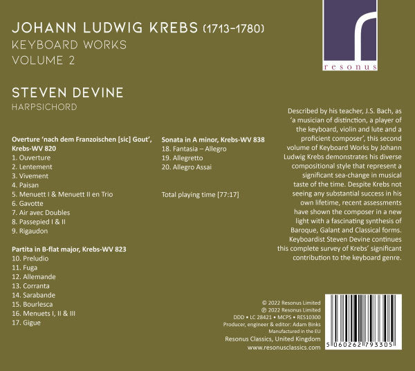 Johann Ludwig Krebs - Steven Devine : Keyboard Works Volume 2 (CD, Album)