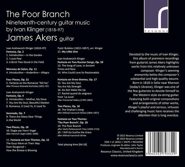 Ivan Klinger - James Akers : The Poor Branch (Nineteenth-Century Guitar Music By Ivan Klinger) (CD, Album)