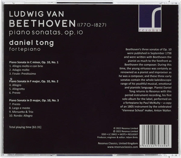 Ludwig van Beethoven - Daniel Tong : Piano Sonatas, Op. 10 (CD, Album)