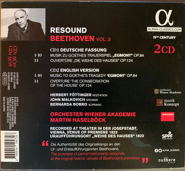 John Malkovich, Herbert Föttinger, Orchester Wiener Akademie, Martin Haselböck : Resound Beethoven Vol. 3 Egmont (2xCD, Album)
