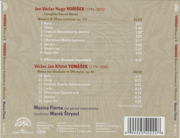 Václav Jan Tomášek / Jan Václav Hugo Voříšek, Musica Florea | Marek Štryncl : Missa Solemnis In B/ Messa Con Graduale Et Offertorio (CD, Album)