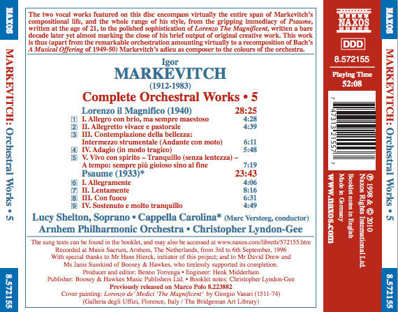 Igor Markevitch - Lucy Shelton, The Arnhem Philharmonic Orchestra • Christopher Lyndon-Gee : Complete Orchestral Works • 5: Lorenzo Il Magnifico • Psaume (CD, Album, RE)