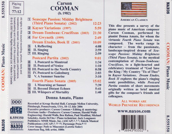 Carson Cooman - Donna Amato : Piano Music (CD, Album)