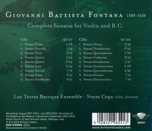 Giovanni Battista Fontana – Lux Terrae Baroque Ensemble · Ingrid Neyza Copa : Complete Sonatas For Violin And B.C. (2xCD, Album)