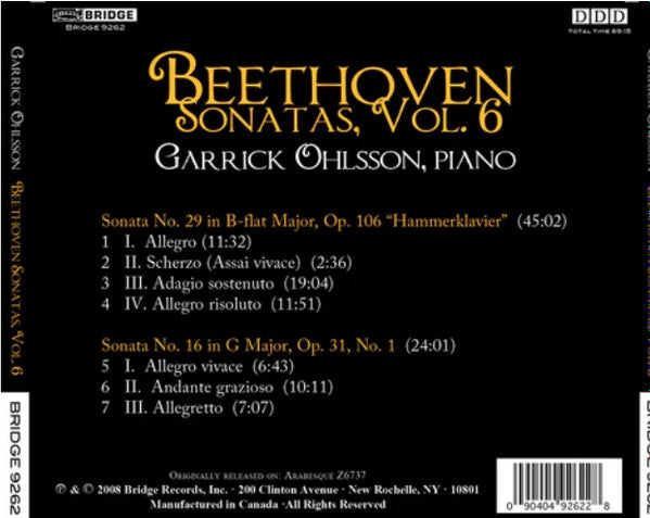 Ludwig van Beethoven, Garrick Ohlsson : Sonatas Vol. 6 (CD, RE)