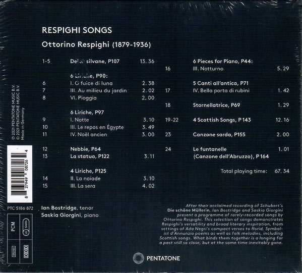 Ottorino Respighi, Ian Bostridge, Saskia Giorgini : Respighi Songs (CD, Album, PCM)