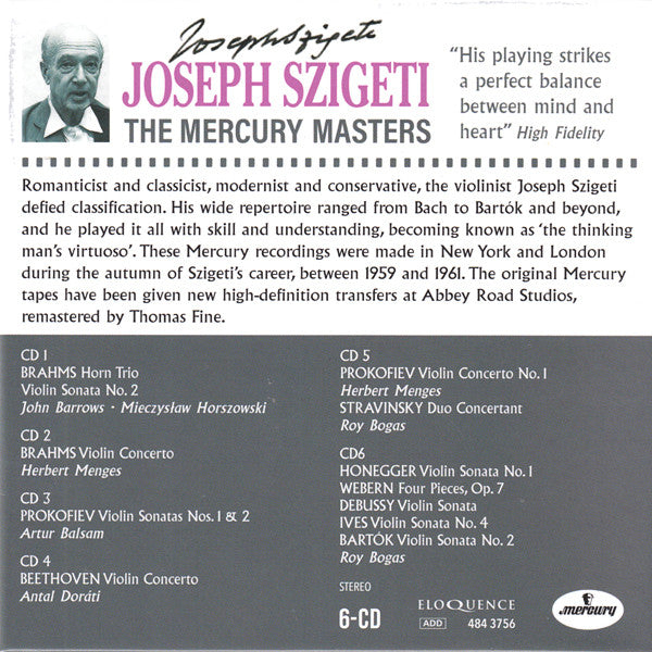 Joseph Szigeti : The Mercury Masters (6xCD, Mono, RM + Box, Comp)