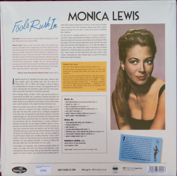 Monica Lewis : Fools Rush In (LP, Album, Ltd, Num, RE)