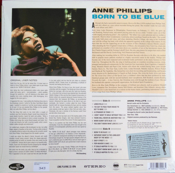 Anne Phillips : Born To Be Blue (LP, Album, Ltd, Num, RE)