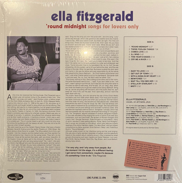 Ella Fitzgerald : 'Round Midnight - Songs For Lovers Only (LP, Comp, Ltd, Num, 180)