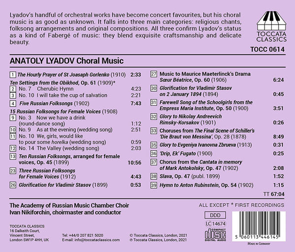 Anatoly Liadov - Academy Of Russian Music Chamber Choir, Ivan Nikiforchin : Choral Music (CD, Album)