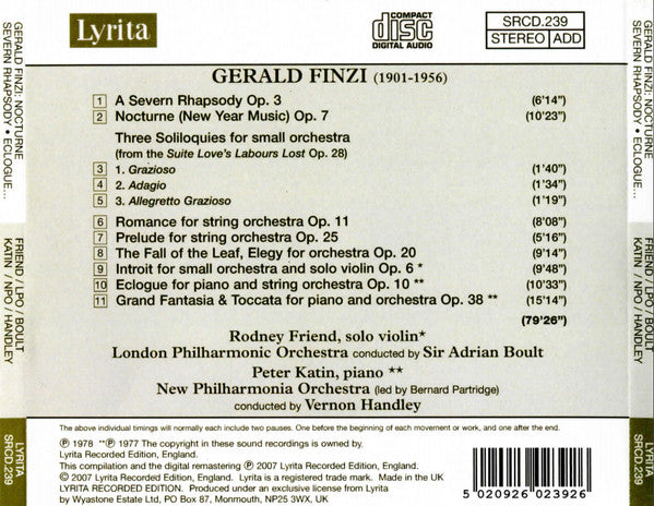 Gerald Finzi : Orchestral Works (CD, Comp)