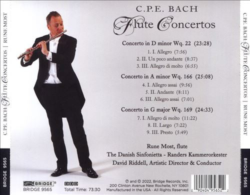 Carl Philipp Emanuel Bach, Rune Most, Randers Kammerorkester, David Riddell : Flute Concertos 9d Minor, Wq. 22; A Minor, Wq. 166; G Major, Wq. 169) (CD, Album)